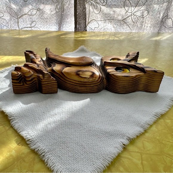 Vintage Charred Carved Wood Owl Wall Hanging - Picture 6 of 9